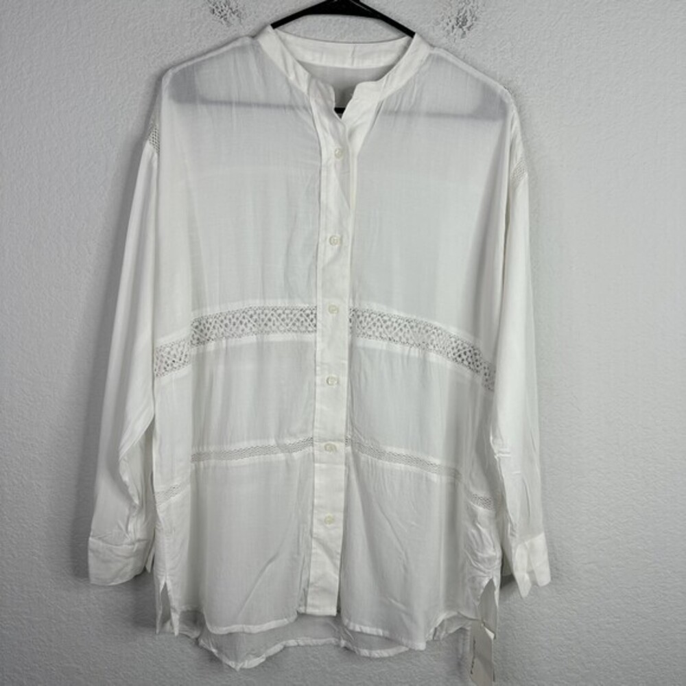 Womens Size 8 White Lace Eyelet Long Sleeve Button Boho Cottagecore‎ Whimsical